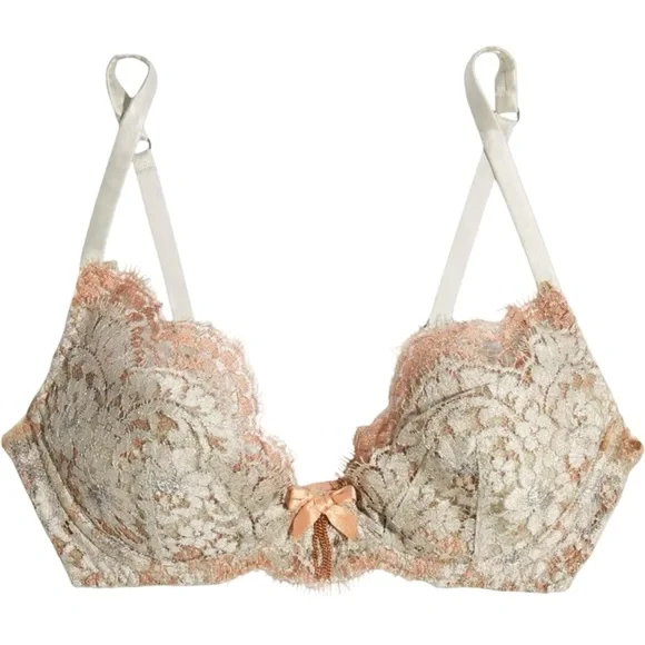 NWT AGENT PROVOCATEUR Lorelli Lace Silk Underwire Bra Rose Gold and Silver 34D - Picture 7 of 16
